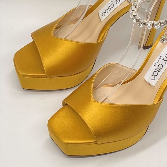 Jimmy Choo Saeda Satin Crystal Ankle-Strap Platform Sandals size 38.5 - Picture 7 of 14